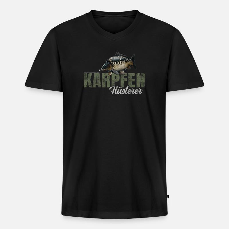 Karpfen Flüsterer - Männer Premium Bio T-Shirt mit V-Ausschnitt - Schwarz