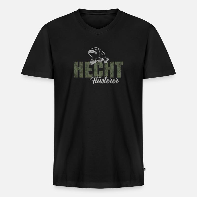 Hecht Angeln - Männer Premium Bio T-Shirt mit V-Ausschnitt - Schwarz