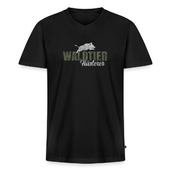 Waldtier Flüsterer - Männer Premium Bio T-Shirt mit V-Ausschnitt - Schwarz - Vorne - Nico (187cm)