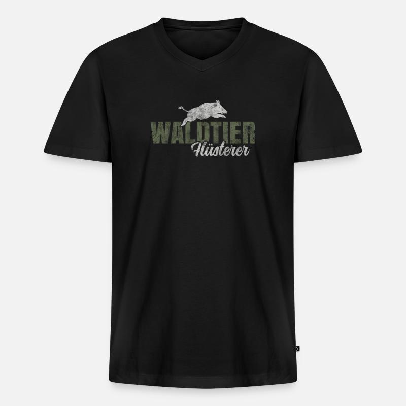 Waldtier Flüsterer - Männer Premium Bio T-Shirt mit V-Ausschnitt - Schwarz