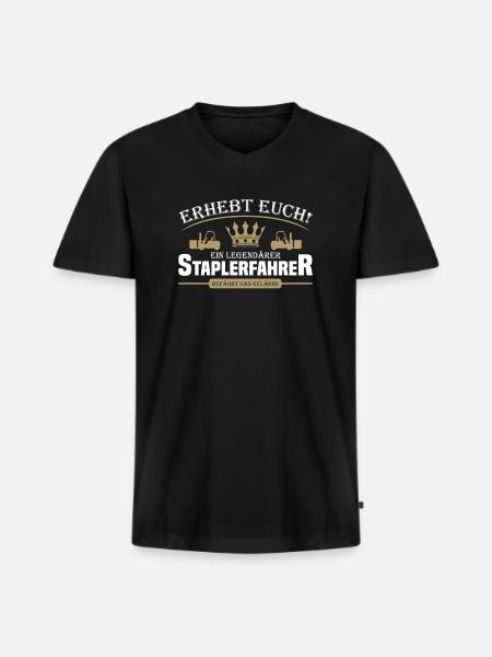 Staplerfahrer - Männer Premium Bio T-Shirt mit V-Ausschnitt - Schwarz