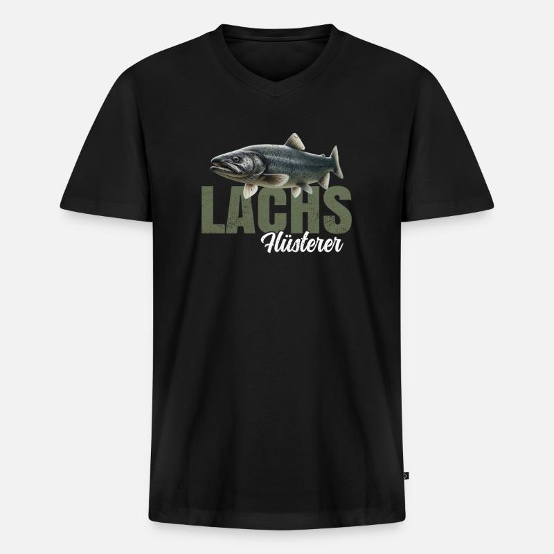 Lachs Flüsterer - Männer Premium Bio T-Shirt mit V-Ausschnitt - Schwarz