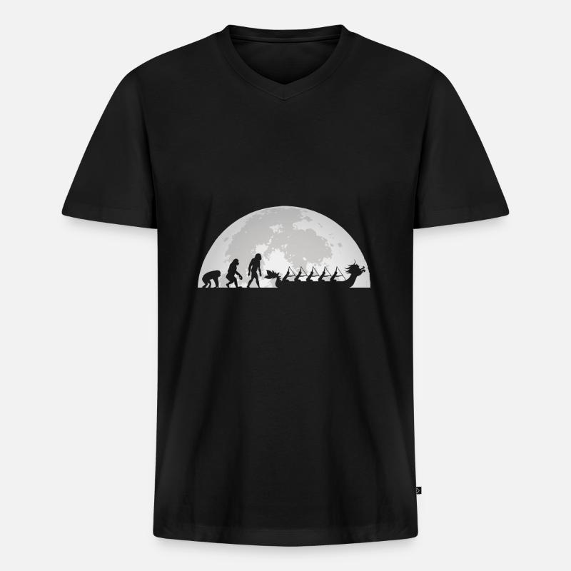 Evolution Drachenboot Mond Vollmond Paddler - Männer Premium Bio T-Shirt mit V-Ausschnitt - Schwarz