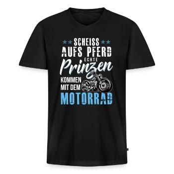Echte Prinzen kommen mit dem Motorrad - Männer Premium Bio T-Shirt mit V-Ausschnitt - Schwarz - Vorne - Nico (187cm)