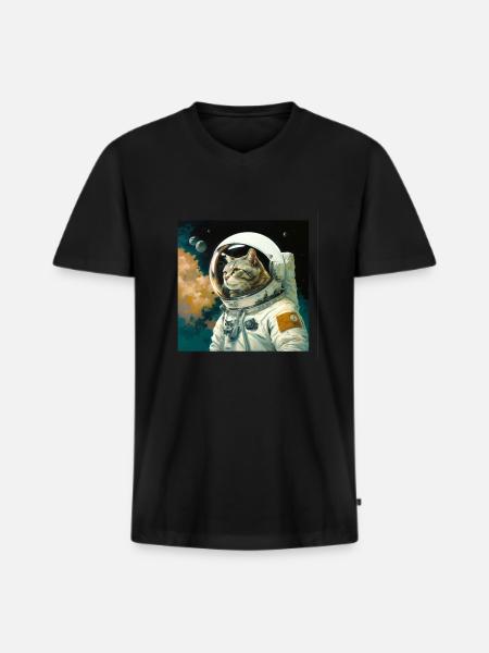 Spacecat - Männer Premium Bio T-Shirt mit V-Ausschnitt - Schwarz