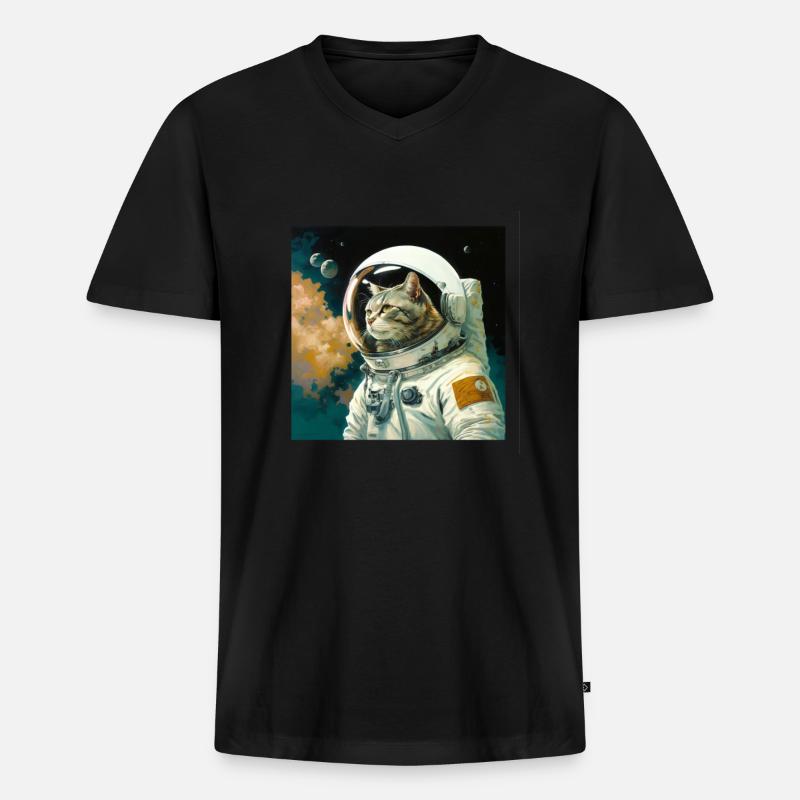 Spacecat - Männer Premium Bio T-Shirt mit V-Ausschnitt - Schwarz