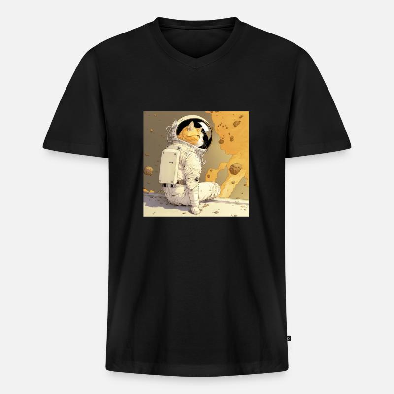 Chat astronaute spatial spatial - T-shirt encolure en V Premium bio Homme - noir