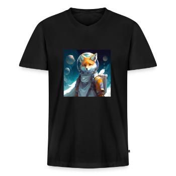 Renard de l’espace dans l’espace - T-shirt encolure en V Premium bio Homme - noir - Devant - Nico (187cm)