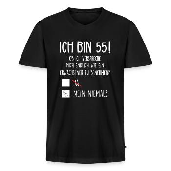 Ich Bin 55! - 55. Geburtstag 55 - Männer Premium Bio T-Shirt mit V-Ausschnitt - Schwarz - Vorne - Nico (187cm)