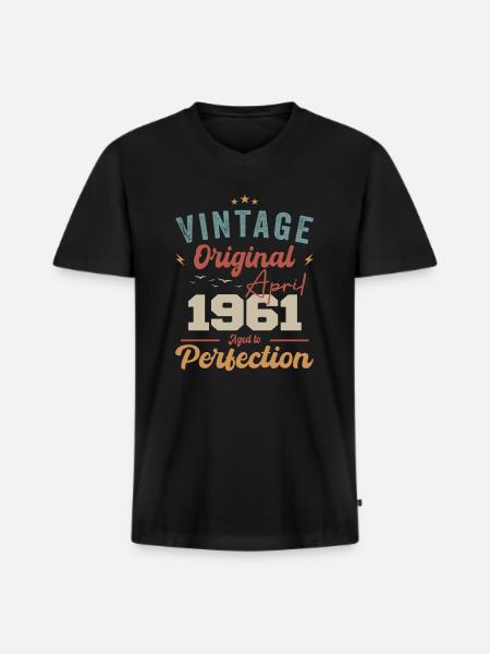 Vintage né avril 1961 cadeau d’anniversaire - T-shirt encolure en V Premium bio Homme - noir
