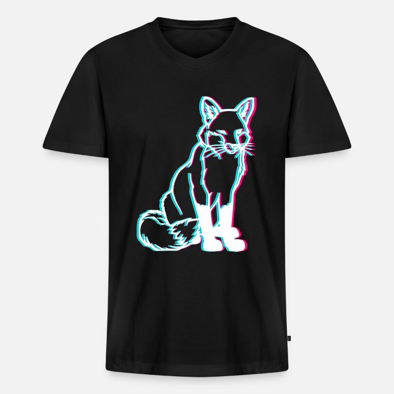 Fuchs 3D Wald Tiere - Männer Premium Bio T-Shirt mit V-Ausschnitt - Schwarz