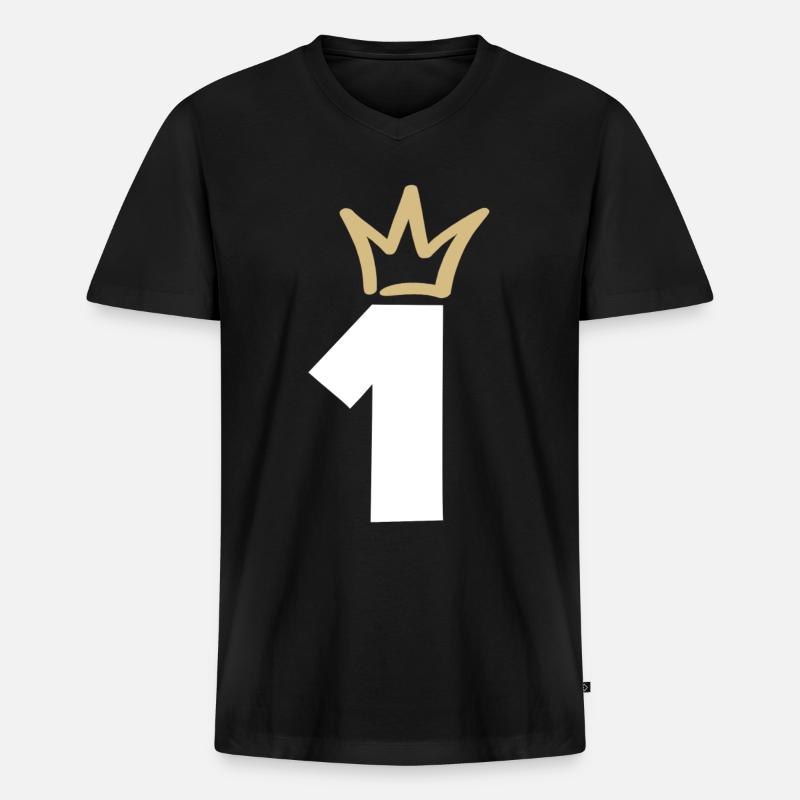 NUMMER EINS 1 Champion Krone - Männer Premium Bio T-Shirt mit V-Ausschnitt - Schwarz