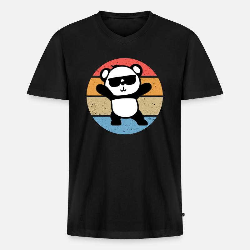 Panda Cool Sonnenbrille Retro Vintage Geschenk - Männer Premium Bio T-Shirt mit V-Ausschnitt - Schwarz