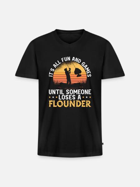 Flunder Fishing Fischfänger Sommerflunder - Männer Premium Bio T-Shirt mit V-Ausschnitt - Schwarz