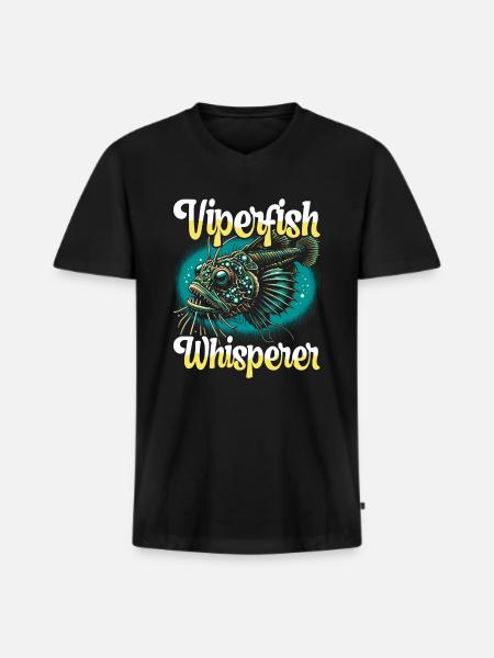 Uhyggelig, dybhav, hugorm, lystfisker, havbiolog - Premium økologisk T-shirt med V-hals til mænd - sort