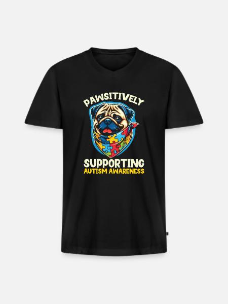 Autism Pug Autistic Dog Lover - Men's Premium Organic T-shirt with V-neck - black