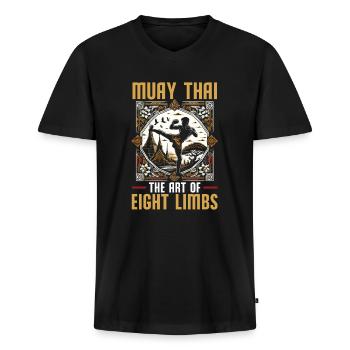 Muay Thai Kämpfer Kickboxen Kickboxer Thailand - Männer Premium Bio T-Shirt mit V-Ausschnitt - Schwarz - Vorne - Nico (187cm)