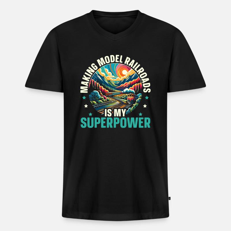 Modelleisenbahn - Männer Premium Bio T-Shirt mit V-Ausschnitt - Schwarz
