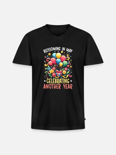 Happy Birthday, Celebrating Bday party, - Men's Premium Organic T-shirt with V-neck - black