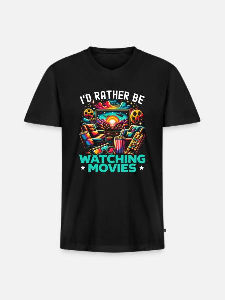 Quote "movie-cinema-lover-popcorn-movie watching" - Men's Premium Organic T-shirt with V-neck - black