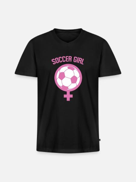 Frauenfussball - Männer Premium Bio T-Shirt mit V-Ausschnitt - Schwarz