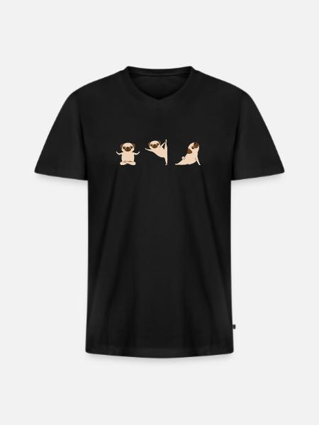 Mops Yoga - Männer Premium Bio T-Shirt mit V-Ausschnitt - Schwarz