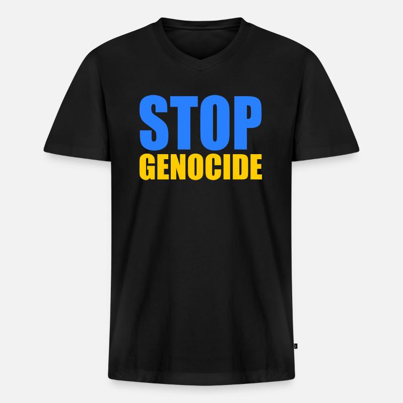 Stop genocide - Männer Premium Bio T-Shirt mit V-Ausschnitt - Schwarz