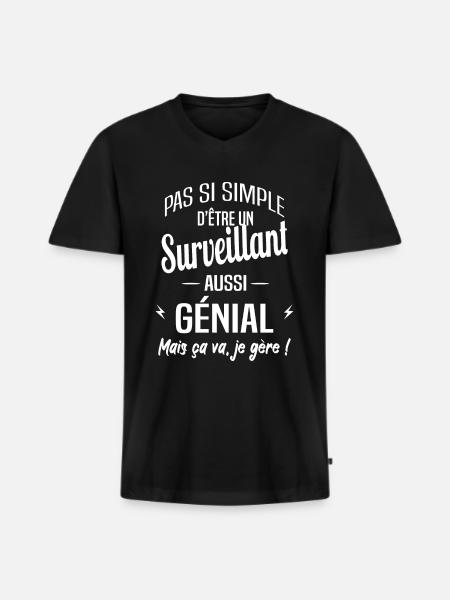 Surveillant - T-shirt encolure en V Premium bio Homme - noir