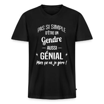 Gendre - T-shirt encolure en V Premium bio Homme - noir - Devant - Nico (187cm)