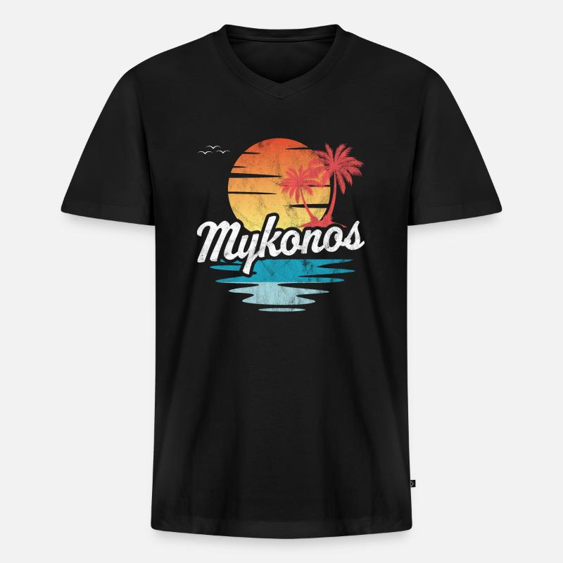 Mykonos - Männer Premium Bio T-Shirt mit V-Ausschnitt - Schwarz