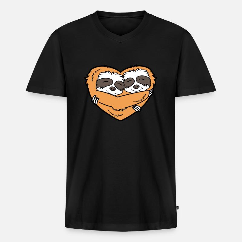 faultier herz - Männer Premium Bio T-Shirt mit V-Ausschnitt - Schwarz