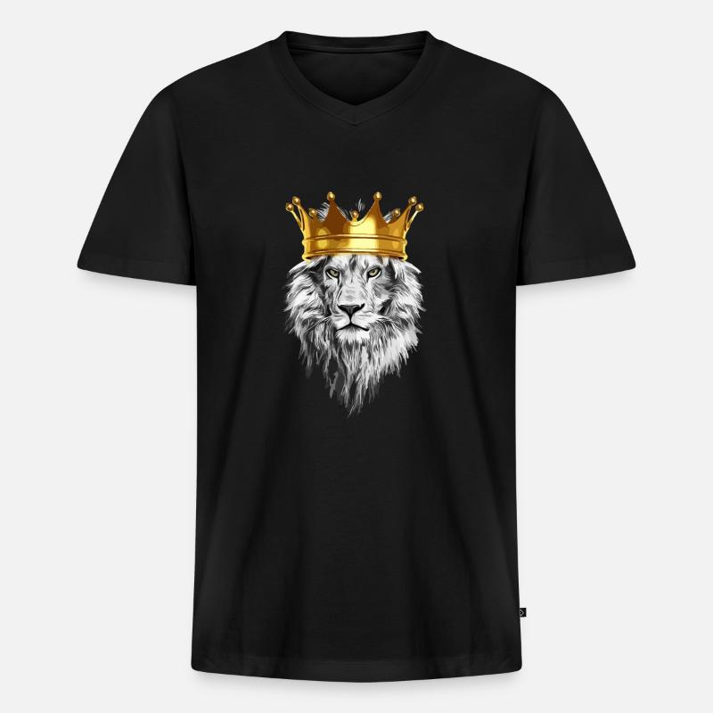 Löwe Krone König - Männer Premium Bio T-Shirt mit V-Ausschnitt - Schwarz
