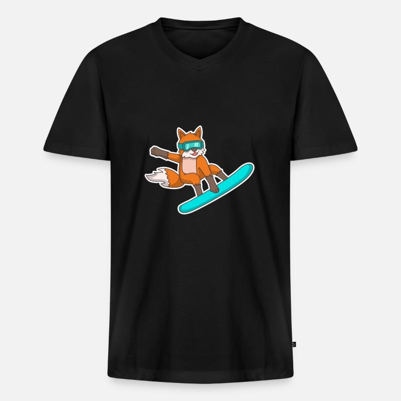 Fuchs Snowboard Geschenk Snowboarder - Männer Premium Bio T-Shirt mit V-Ausschnitt - Schwarz