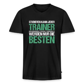 Studieren kann jeder - Trainer Edition - Männer Premium Bio T-Shirt mit V-Ausschnitt - Schwarz - Vorne - Nico (187cm)