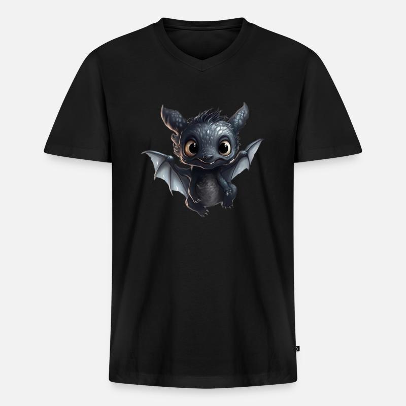 Niedlicher schwarzer Drache - Männer Premium Bio T-Shirt mit V-Ausschnitt - Schwarz