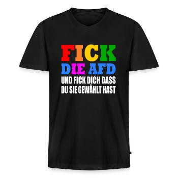 fick die afd und fick dich dass du sie gewählt has - Männer Premium Bio T-Shirt mit V-Ausschnitt - Schwarz - Vorne - Nico (187cm)