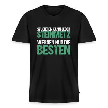 Tout le monde peut étudier - Édition Steinmetz - T-shirt encolure en V Premium bio Homme - noir - Devant - Nico (187cm)
