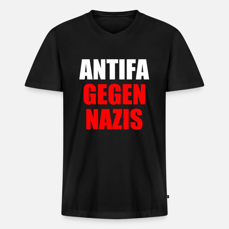 Antifa gegen nazis - Männer Premium Bio T-Shirt mit V-Ausschnitt - Schwarz