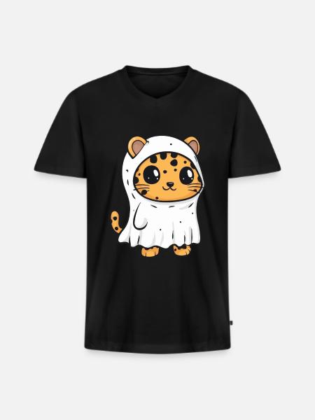 Leopard Halloween Funny Ghost - Men's Premium Organic T-shirt with V-neck - black