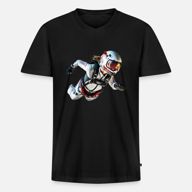 Fallschirmspringendes Mädchen - Männer Premium Bio T-Shirt mit V-Ausschnitt - Schwarz