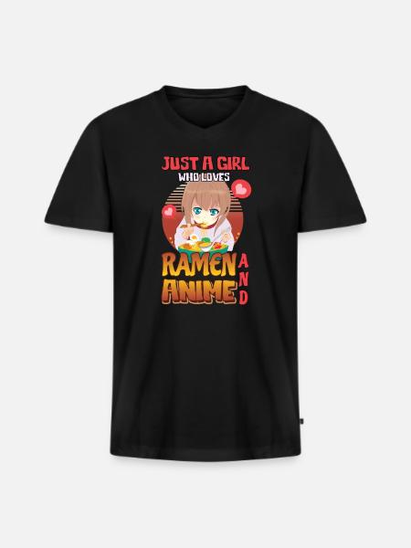 Animemädchen mag Ramen - Männer Premium Bio T-Shirt mit V-Ausschnitt - Schwarz
