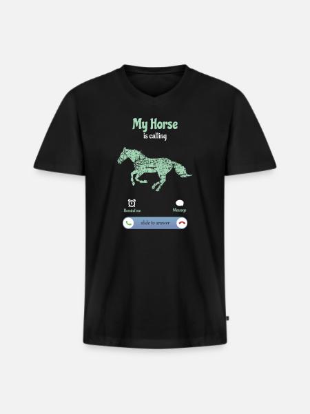 Das Pferd ruft an - Männer Premium Bio T-Shirt mit V-Ausschnitt - Schwarz