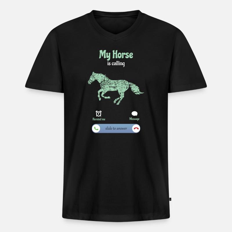 Das Pferd ruft an - Männer Premium Bio T-Shirt mit V-Ausschnitt - Schwarz