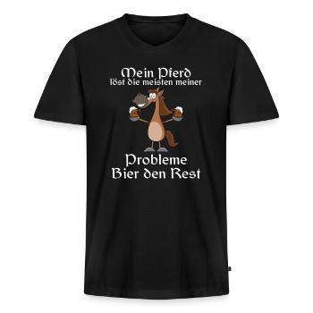 Pferd & Bier - Männer Premium Bio T-Shirt mit V-Ausschnitt - Schwarz - Vorne - Nico (187cm)