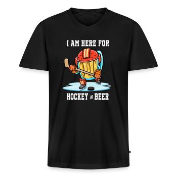 Bierhockeyspieler Ich bin hier für Eishockey & Bier - Männer Premium Bio T-Shirt mit V-Ausschnitt - Schwarz - Vorne - Nico (187cm)