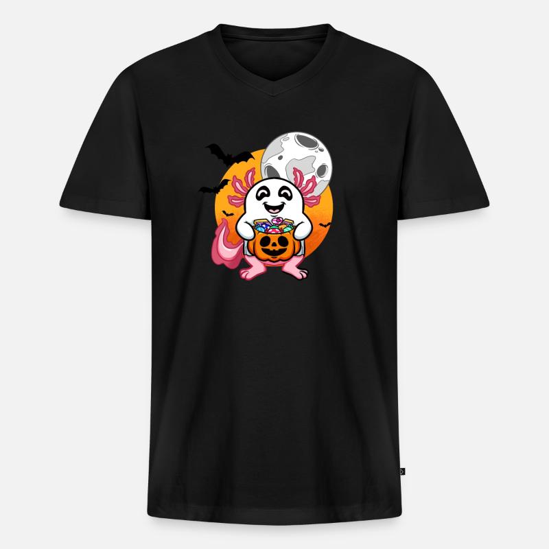31.10. Geist Axotlotl Halloween - Männer Premium Bio T-Shirt mit V-Ausschnitt - Schwarz