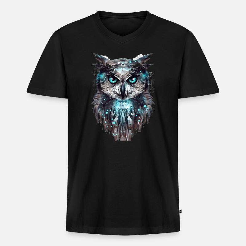 Cyber-Eule - Männer Premium Bio T-Shirt mit V-Ausschnitt - Schwarz