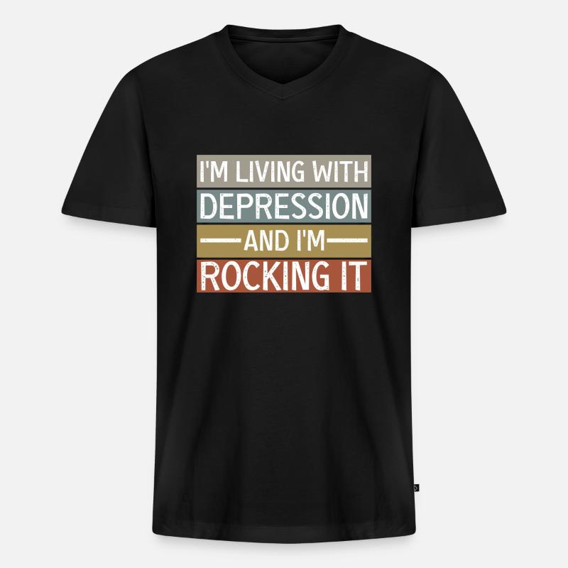 Depression Awareness Spruch - Männer Premium Bio T-Shirt mit V-Ausschnitt - Schwarz