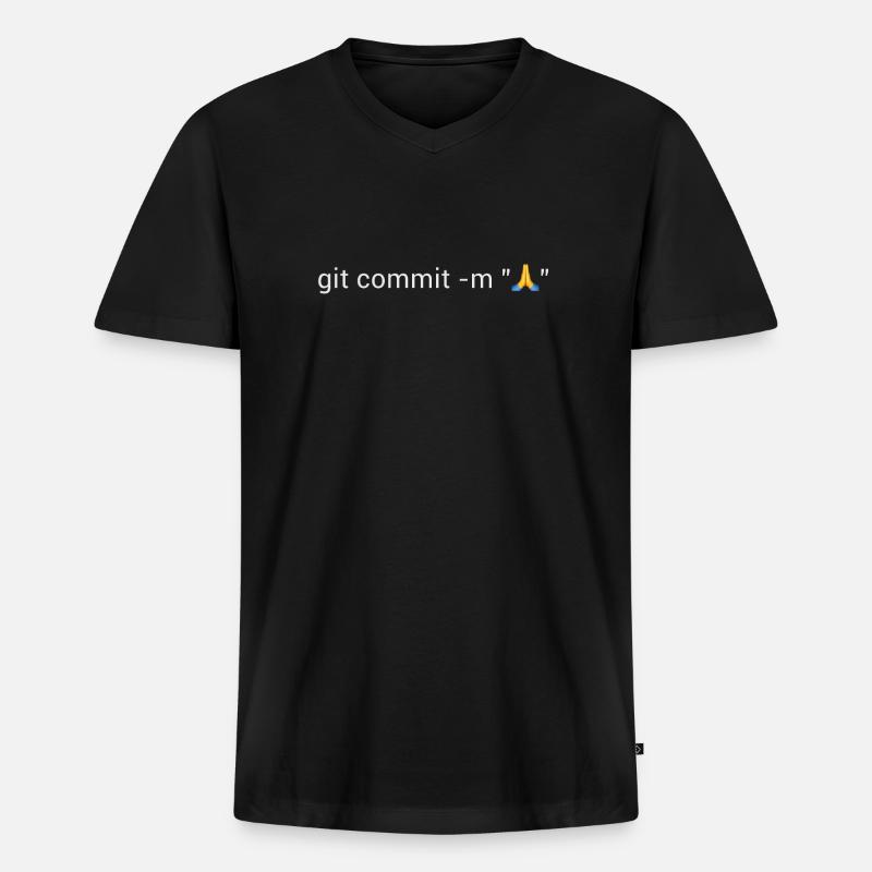 git commit -m pray - Männer Premium Bio T-Shirt mit V-Ausschnitt - Schwarz