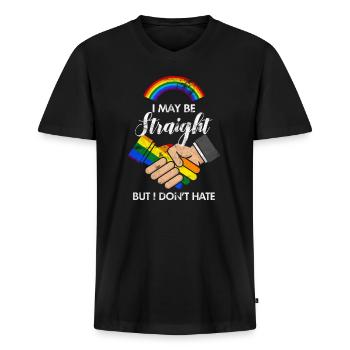 Tolérance aux droits de l'homme Antiracisme - T-shirt encolure en V Premium bio Homme - noir - Devant - Nico (187cm)